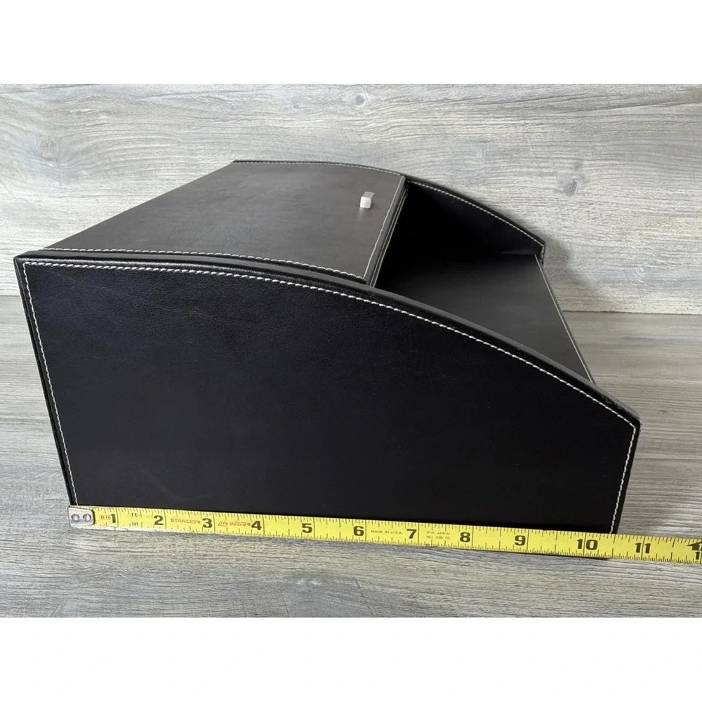 Vtg Faux Leather Desk Box W/ Lid Organizer Writers Box Office MCM 13.5